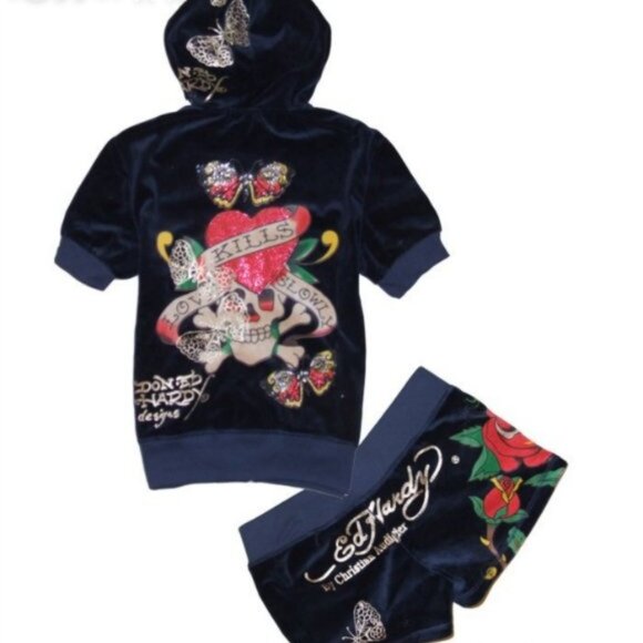 ISO VINTAGE ED HARDY TRACKSUIT Size top XL bottoms M, L 🐍❤️💀 - Picture 6 of 9